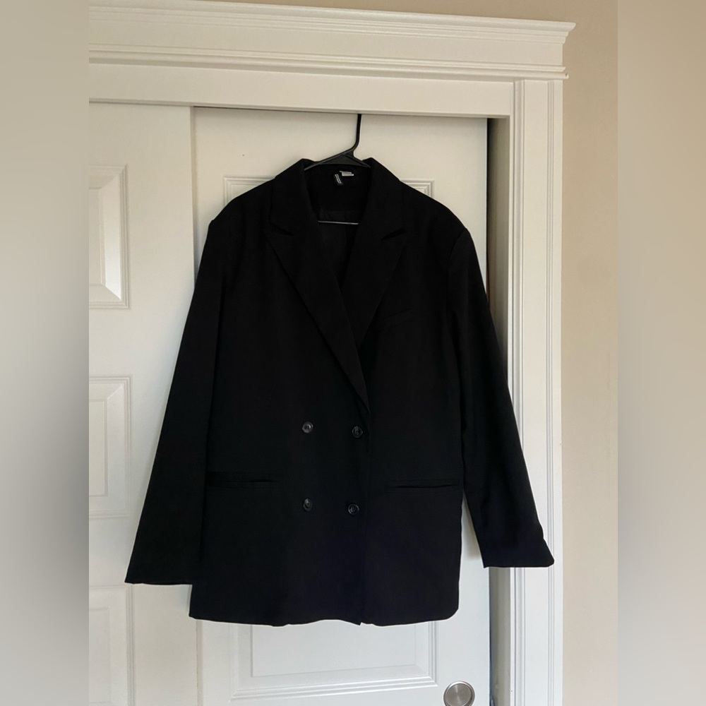 H&M double breasted oversized black blazer